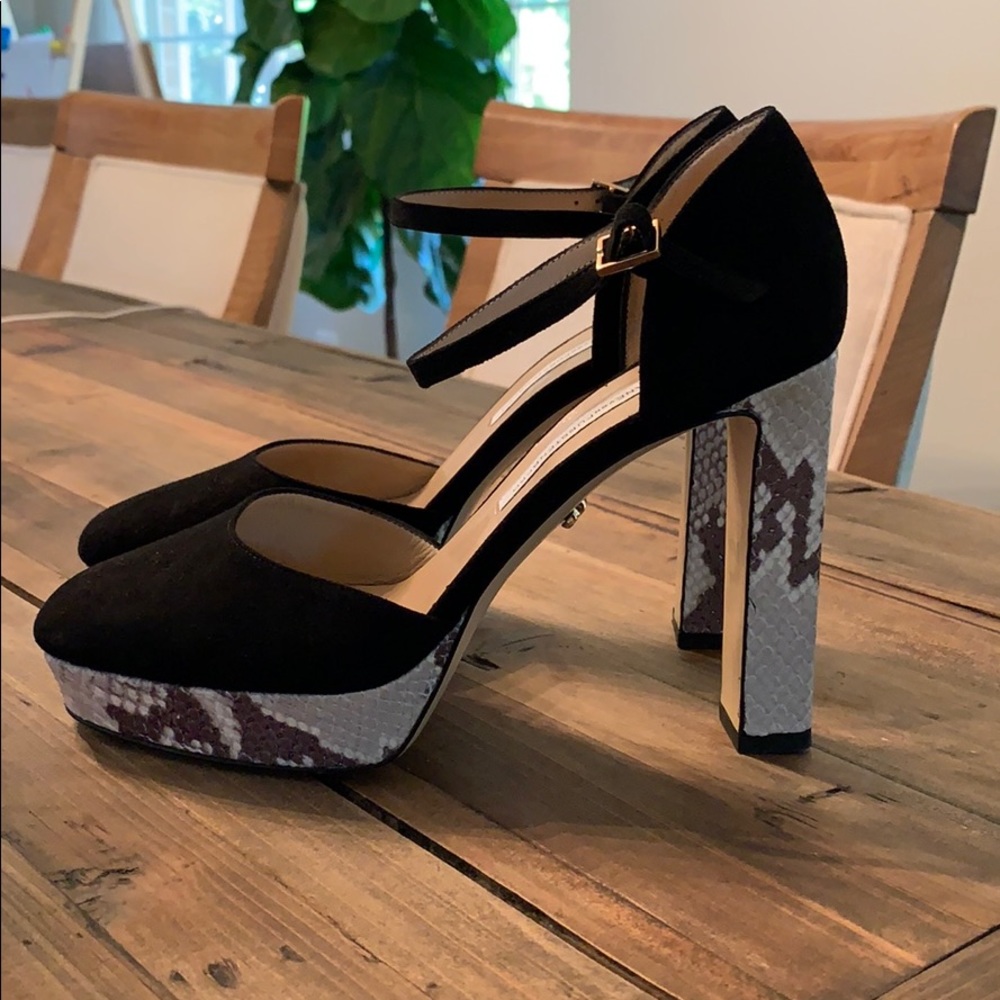Suede DVF Platform Mary Janes with Snakeskin Heels